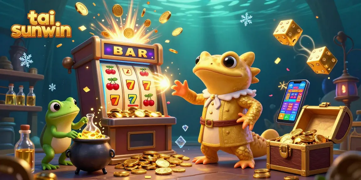 Experience the excitement of tai sunwin with a vibrant 3D casino scene featuring alchemists and jackpot elements.